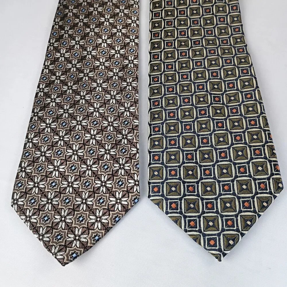 Lot‎ Of 2 BRUNO PIATTELLI Men's Tie Jacquard 100% Silk Hand Made 59.5